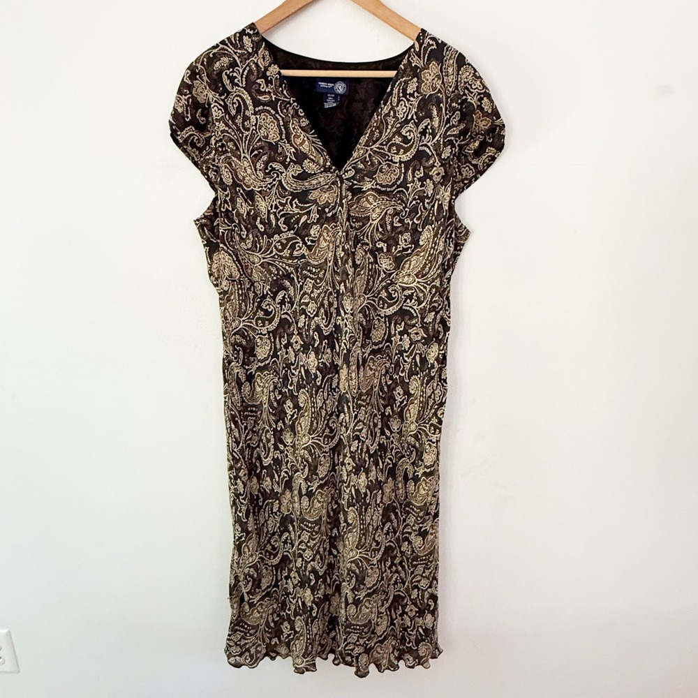 Vintage Y2K Midi Dress 22/24 100% Silk Paisley Earthy Whimsigoth Boho Fairy